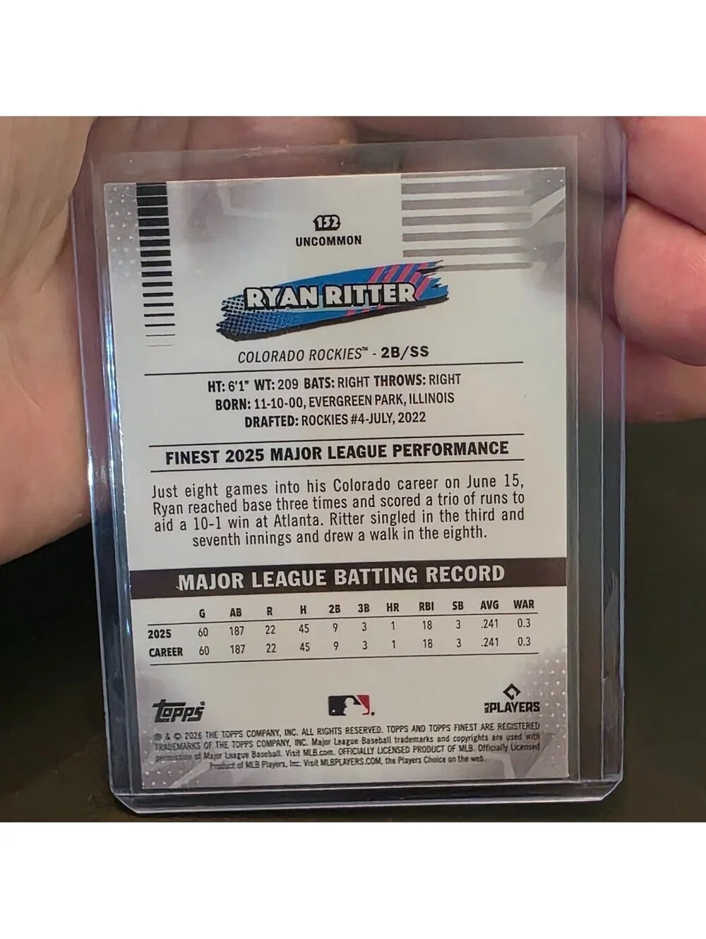 2026 Topps Finest - Uncommon Ryan Ritter #152 Mini-Diamond Refractor (RC)